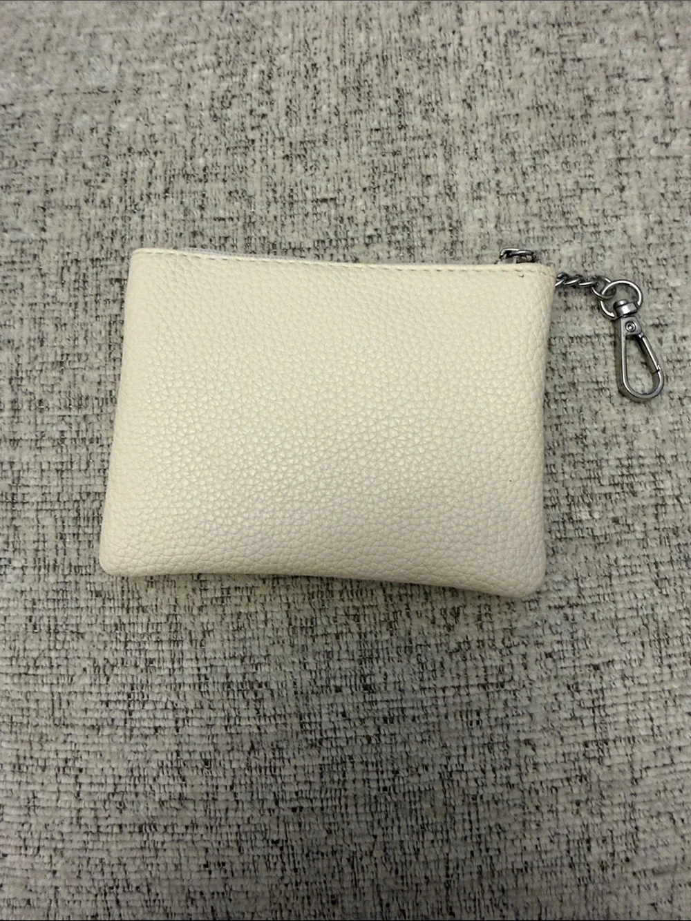 Cream Faux Leather Zip Pouch Keychain Wallet